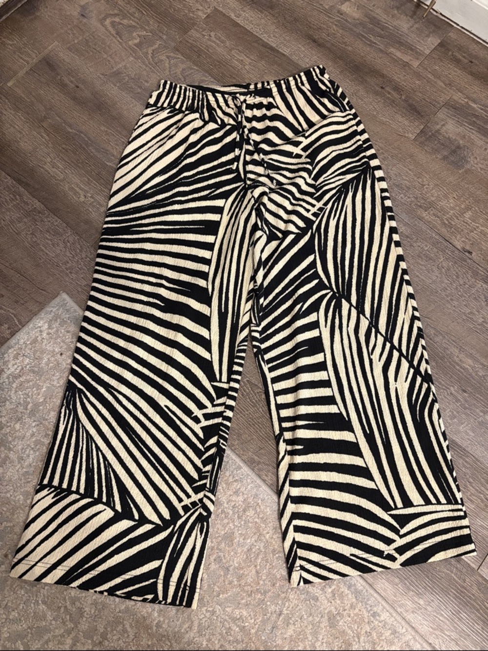 Black & Cream Zebra Print Wide Leg Pants